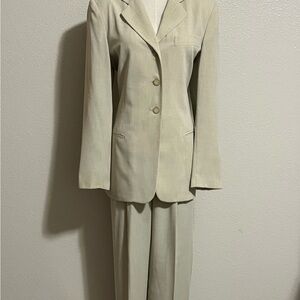Vintage Laura Scott 2-Piece Formal Set Blazer Jacket & Pants Light Beige Size 14